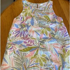 C&C California 100% Linen Sleeveless Shift Dress Women’s Large Tropical Leaves